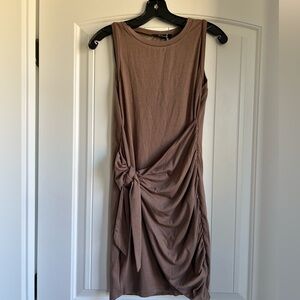 Tan Sleeveless Mock Wrap Dress